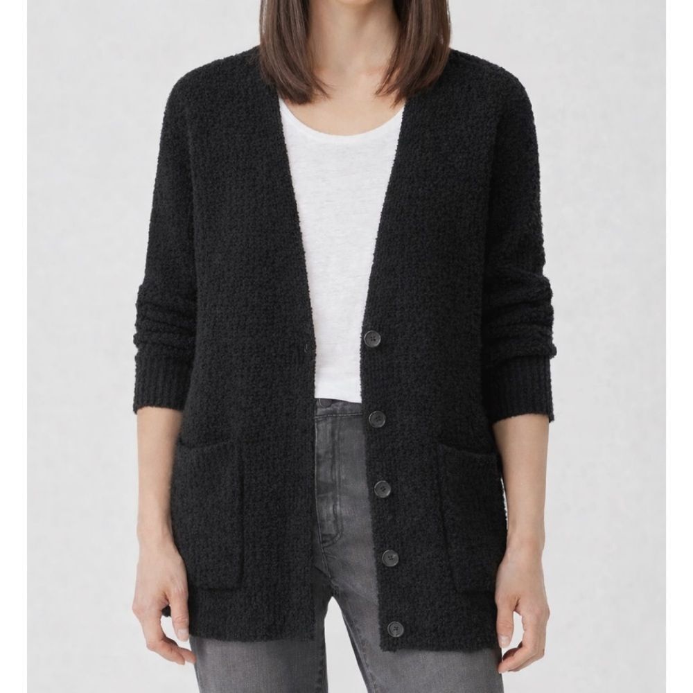 Eileen Fisher Organic Cotton Bouclé Oversized Cardigan — Soft Black